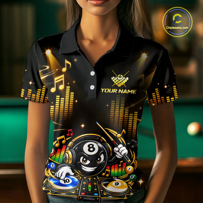 Custom Funny Music Billiard Shirt for Women 8 Ball 9 Ball 10 Ball Billiard Jersey Polo & Quarter-Zip BHT148
