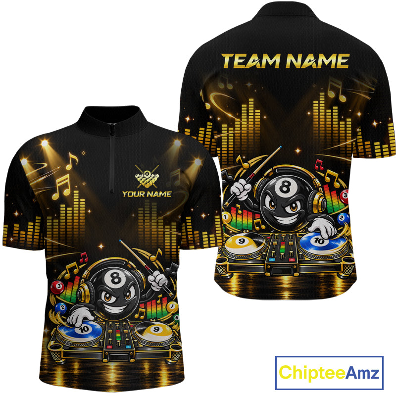 Custom Funny Music Billiard Shirt for Men 8 Ball 9 Ball 10 Ball Billiard Jersey Polo & Quarter-Zip BHT148