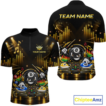 Custom Funny Music Billiard Shirt for Men 8 Ball 9 Ball 10 Ball Billiard Jersey Polo & Quarter-Zip BHT148