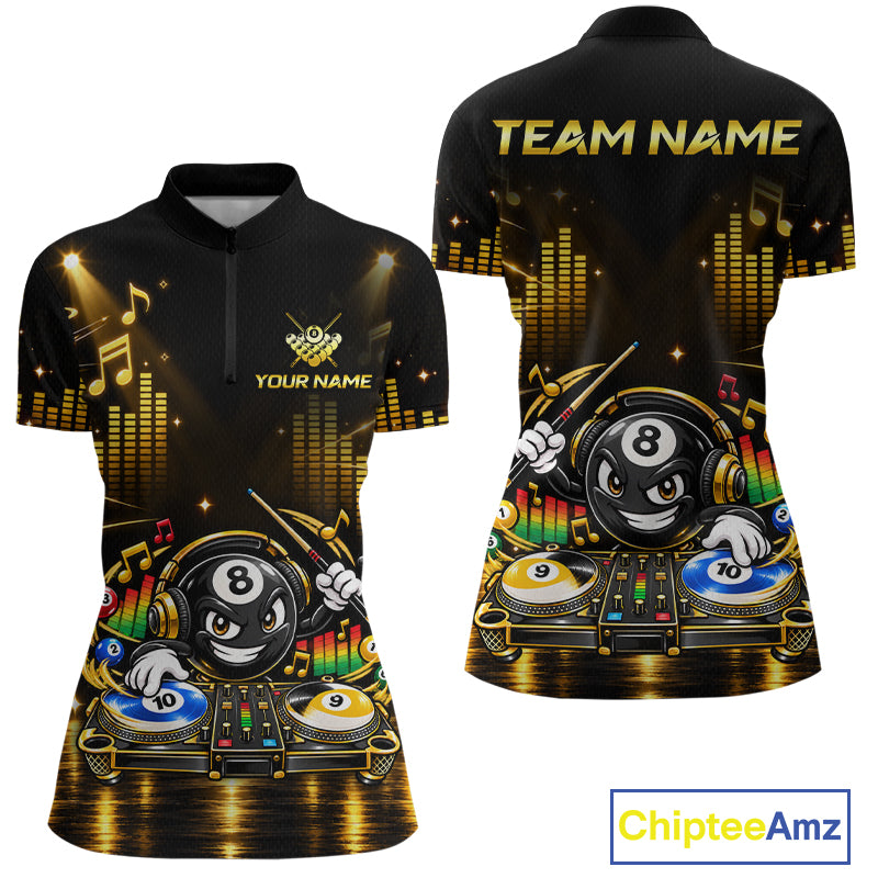 Custom Funny Music Billiard Shirt for Women 8 Ball 9 Ball 10 Ball Billiard Jersey Polo & Quarter-Zip BHT148