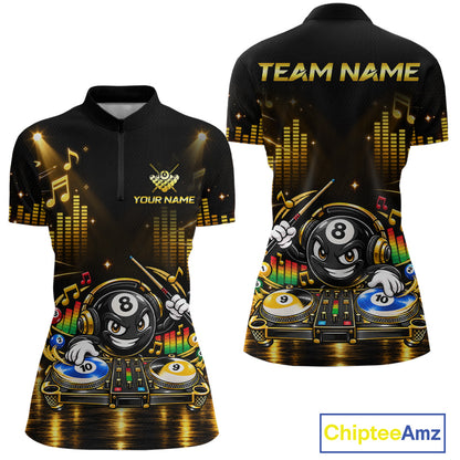 Custom Funny Music Billiard Shirt for Women 8 Ball 9 Ball 10 Ball Billiard Jersey Polo & Quarter-Zip BHT148