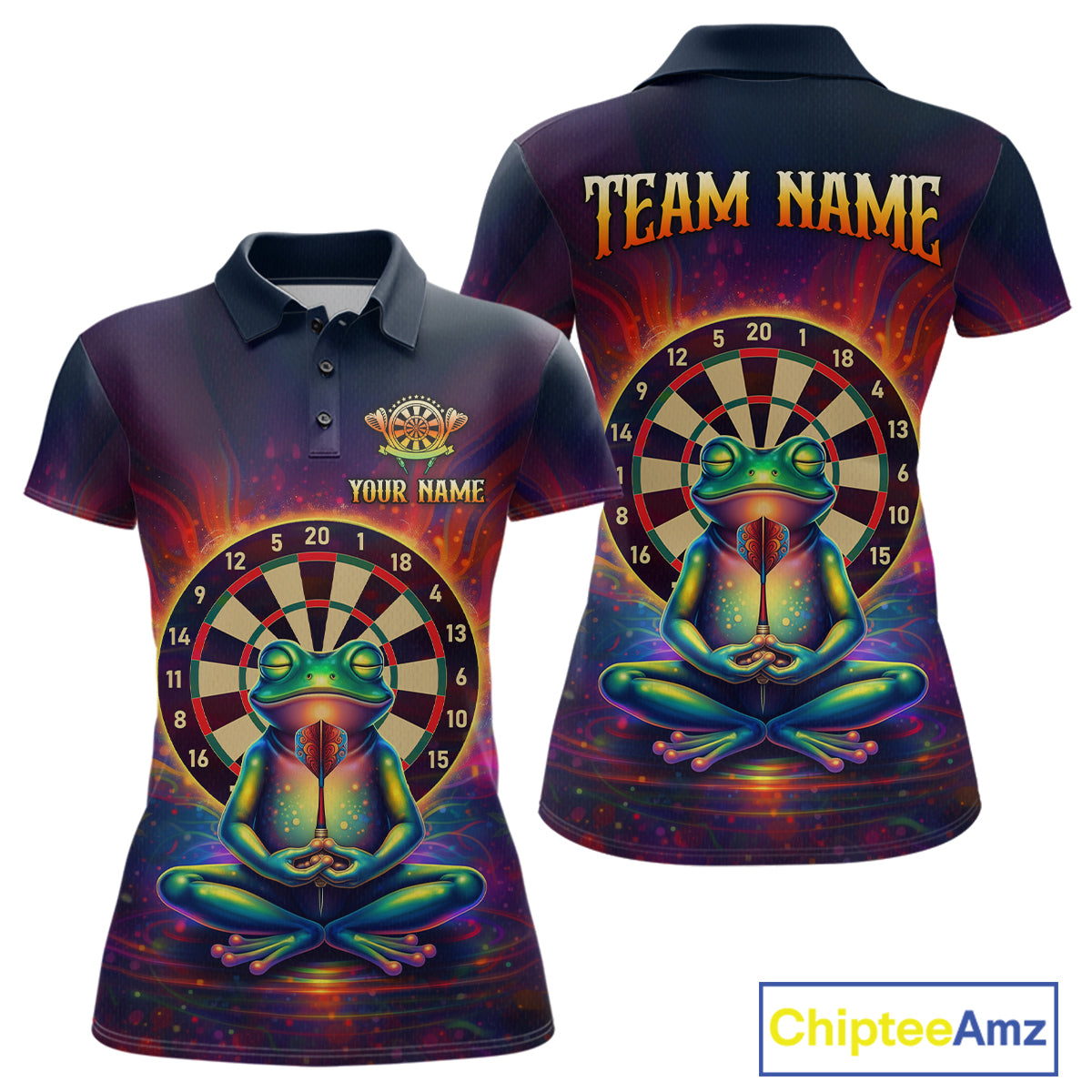 Custom Zen Frog Dart Shirts for Women Meditation Style Dart Jersey Polo & 1/4Zip Dartboard Shirt DHT20