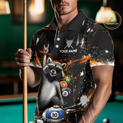Custom Orange Funny Raccoon Billiard Shirt for Men 10 Ball Pool Billiard Jersey Polo & 1/4-Zip BHT152