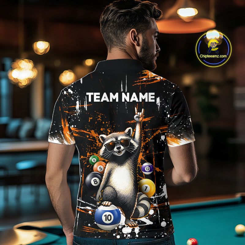 Custom Orange Funny Raccoon Billiard Shirt for Men 10 Ball Pool Billiard Jersey Polo & 1/4-Zip BHT152