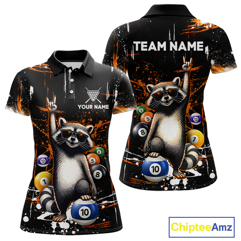Custom Orange Funny Raccoon Billiard Shirt for Women 10 Ball Pool Billiard Jersey Polo & 1/4-Zip BHT152