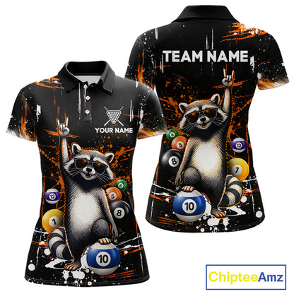 Custom Orange Funny Raccoon Billiard Shirt for Women 10 Ball Pool Billiard Jersey Polo & 1/4-Zip BHT152