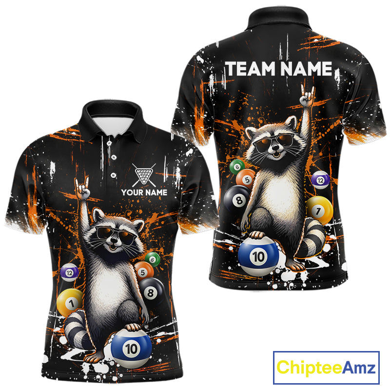 Custom Orange Funny Raccoon Billiard Shirt for Men 10 Ball Pool Billiard Jersey Polo & 1/4-Zip BHT152