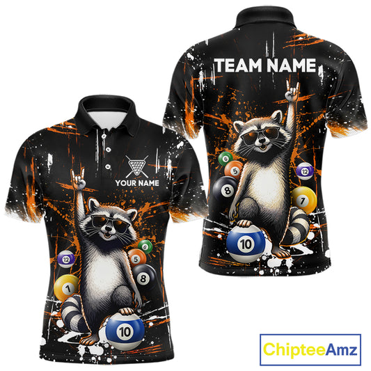 Custom Orange Funny Raccoon Billiard Shirt for Men 10 Ball Pool Billiard Jersey Polo & 1/4-Zip BHT152