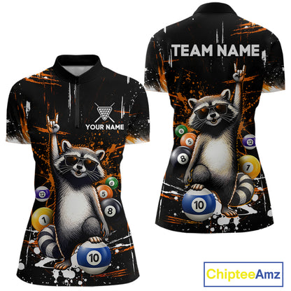 Custom Orange Funny Raccoon Billiard Shirt for Women 10 Ball Pool Billiard Jersey Polo & 1/4-Zip BHT152