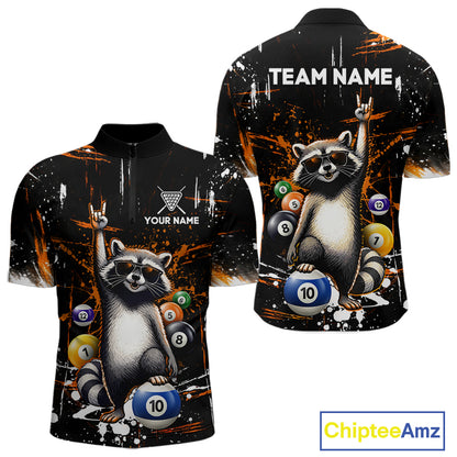 Custom Orange Funny Raccoon Billiard Shirt for Men 10 Ball Pool Billiard Jersey Polo & 1/4-Zip BHT152