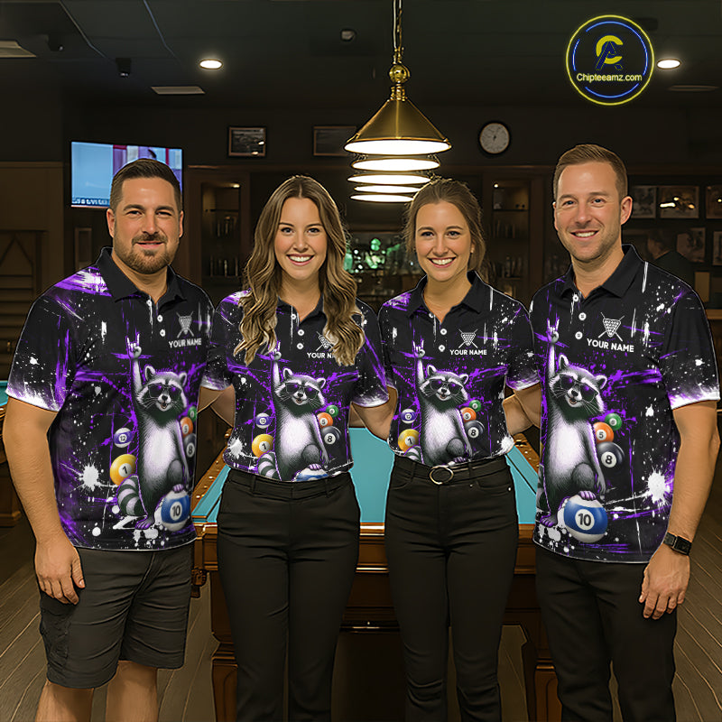 Custom Purple Funny Raccoon Billiard Shirt for Men 10 Ball Pool Billiard Jersey Polo & 1/4-Zip BHT152