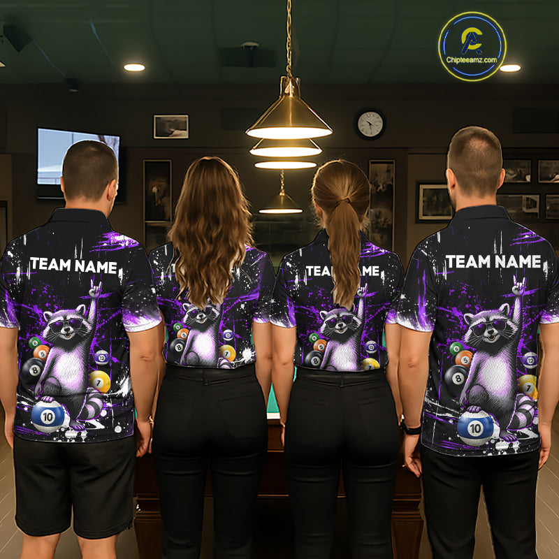 Custom Purple Funny Raccoon Billiard Shirt for Men 10 Ball Pool Billiard Jersey Polo & 1/4-Zip BHT152