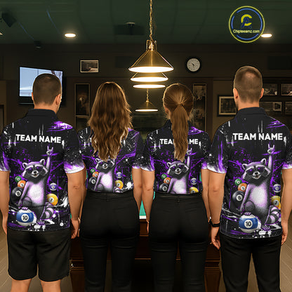 Custom Purple Funny Raccoon Billiard Shirt for Men 10 Ball Pool Billiard Jersey Polo & 1/4-Zip BHT152