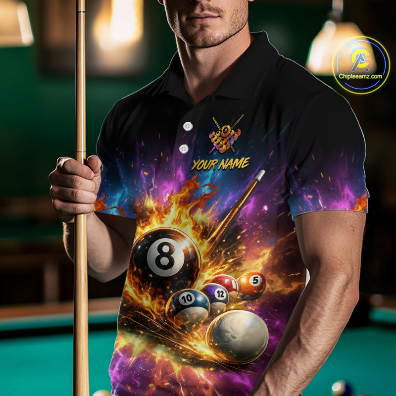 Custom 8 Ball & 10 Ball Billiard Team Shirt for Men Pool Billiard League Jersey Polo & 1/4-Zip BHT154