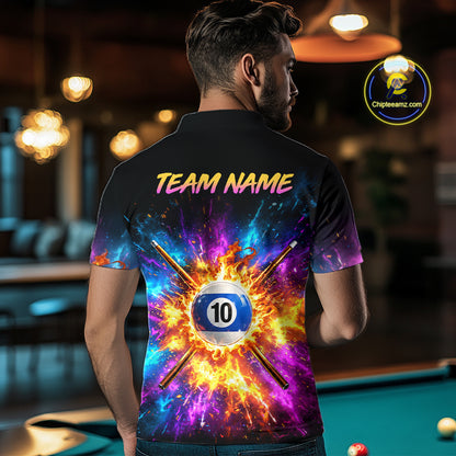 Custom 8 Ball & 10 Ball Billiard Team Shirt for Men Pool Billiard League Jersey Polo & 1/4-Zip BHT154