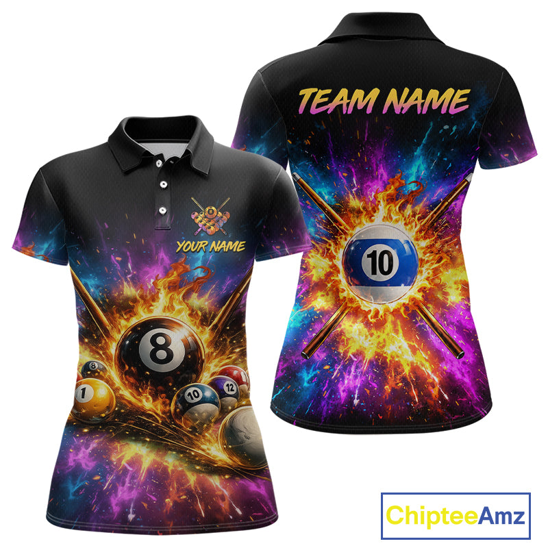 Custom 8 Ball & 10 Ball Billiard Team Shirt for Women Pool Billiard League Jersey Polo & 1/4-Zip BHT154