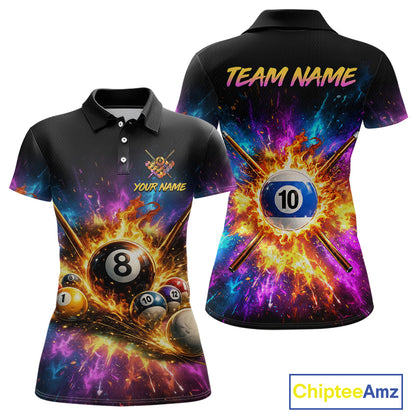 Custom 8 Ball & 10 Ball Billiard Team Shirt for Women Pool Billiard League Jersey Polo & 1/4-Zip BHT154