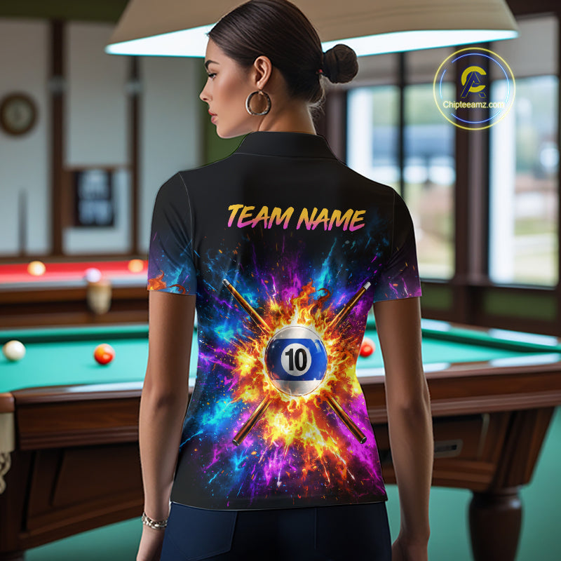 Custom 8 Ball & 10 Ball Billiard Team Shirt for Women Pool Billiard League Jersey Polo & 1/4-Zip BHT154