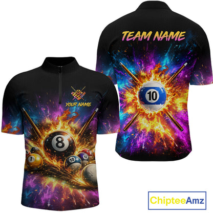 Custom 8 Ball & 10 Ball Billiard Team Shirt for Men Pool Billiard League Jersey Polo & 1/4-Zip BHT154