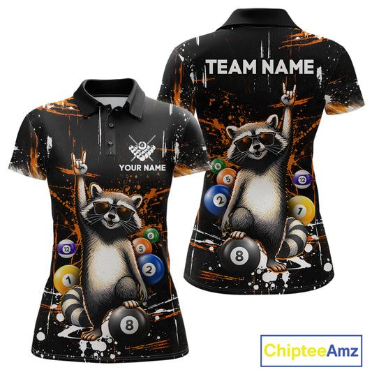 Custom Orange Funny Raccoon Billiard Shirt for Women 8 Ball Pool Billiard Jersey Polo & 1/4-Zip BHT5