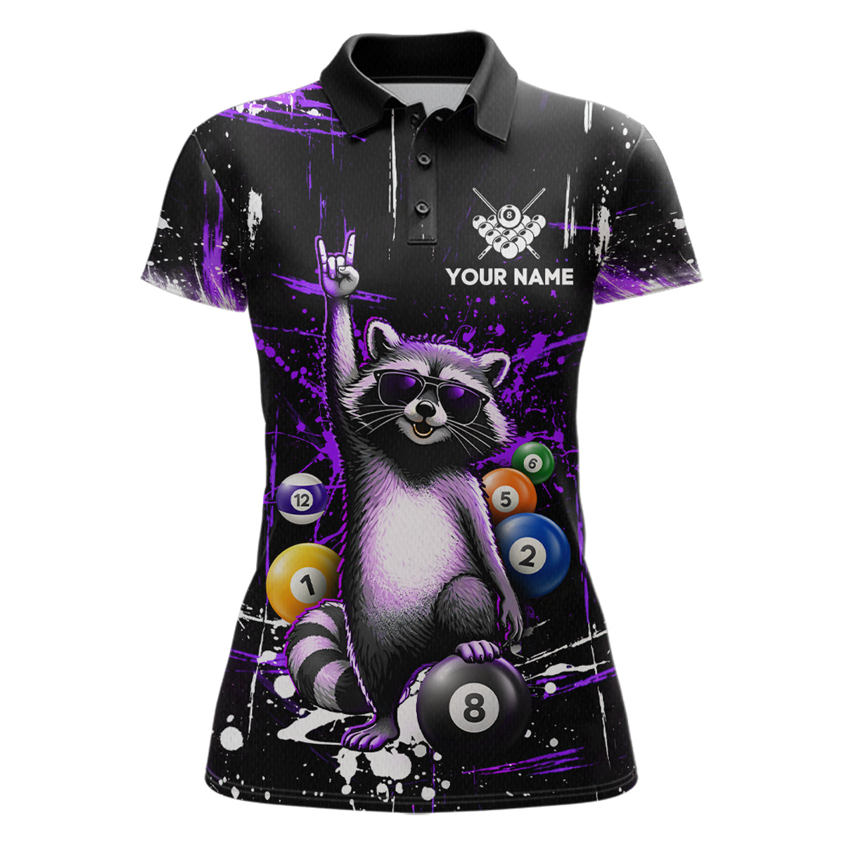 Custom Purple Funny Raccoon Billiard Shirt for Women 8 Ball Pool Billiard Jersey Polo & 1/4-Zip BHT5