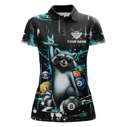 Custom Turquoise Funny Raccoon Billiard Shirt for Women 8 Ball Pool Billiard Jersey Polo & 1/4-Zip BHT5