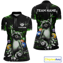 Load image into Gallery viewer, Custom Green Funny Raccoon Billiard Shirt for Women 8 Ball Pool Billiard Jersey Polo &amp; 1/4-Zip BHT5