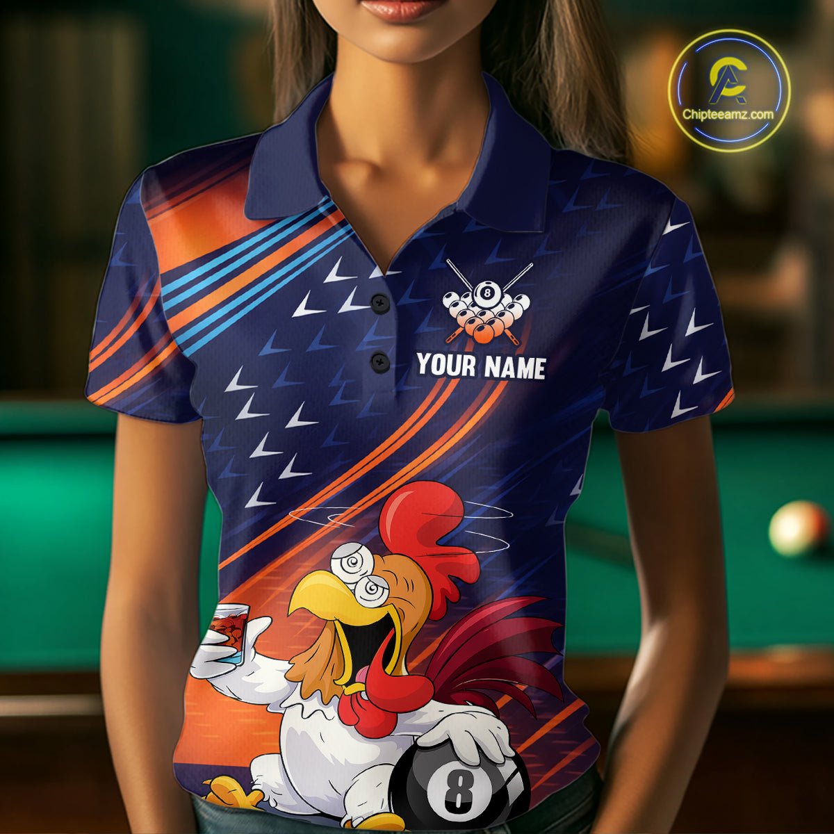 Funny Chicken Billiard Shirts for Women Custom 8 Ball Billiard Jersey Pool Shirt Polo & 1/4-Zip BHT6