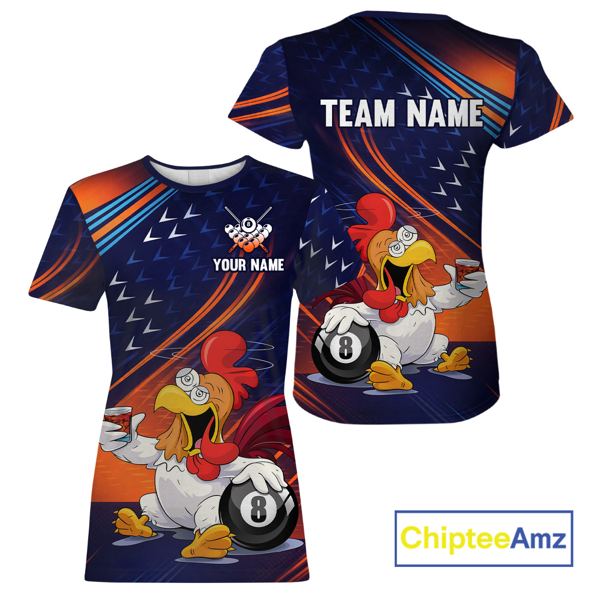 Funny Chicken Billiard T-Shirts for Women Custom 8 Ball Billiard Team Jersey Pool Shirt BHT6