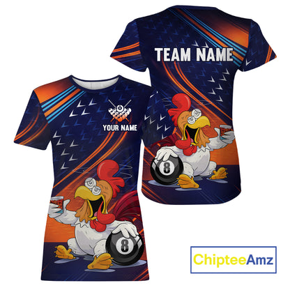 Funny Chicken Billiard T-Shirts for Women Custom 8 Ball Billiard Team Jersey Pool Shirt BHT6