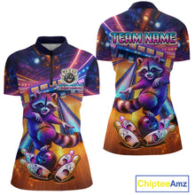 Load image into Gallery viewer, Funny Raccoon Bowling for Women Custom Bowling League Jersey Polo &amp; 1/4-Zip Bowling Outfit QZT903