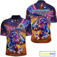Load image into Gallery viewer, Funny Raccoon Bowling for Men Custom Bowling League Jersey Polo &amp; 1/4-Zip Bowling Outfit QZT903