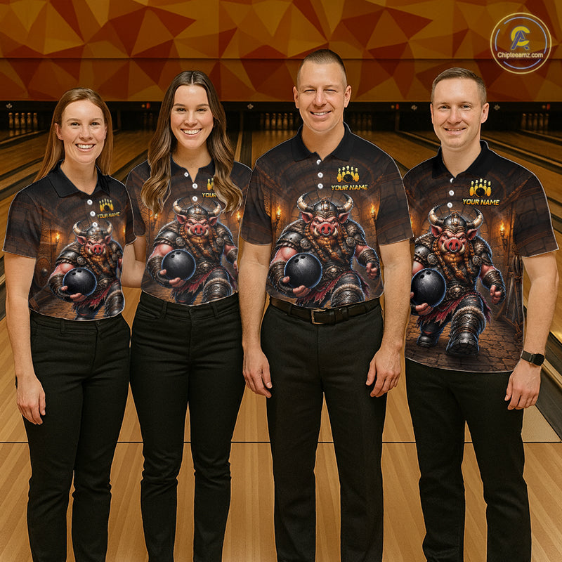 Custom Viking Pig Bowling Shirt Black & Brown Funny Bowling Jersey for Women Polo & Quarter-Zip QZT1226