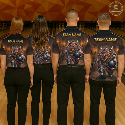 Custom Viking Pig Bowling Shirt Black & Brown Funny Bowling Jersey for Women Polo & Quarter-Zip QZT1226