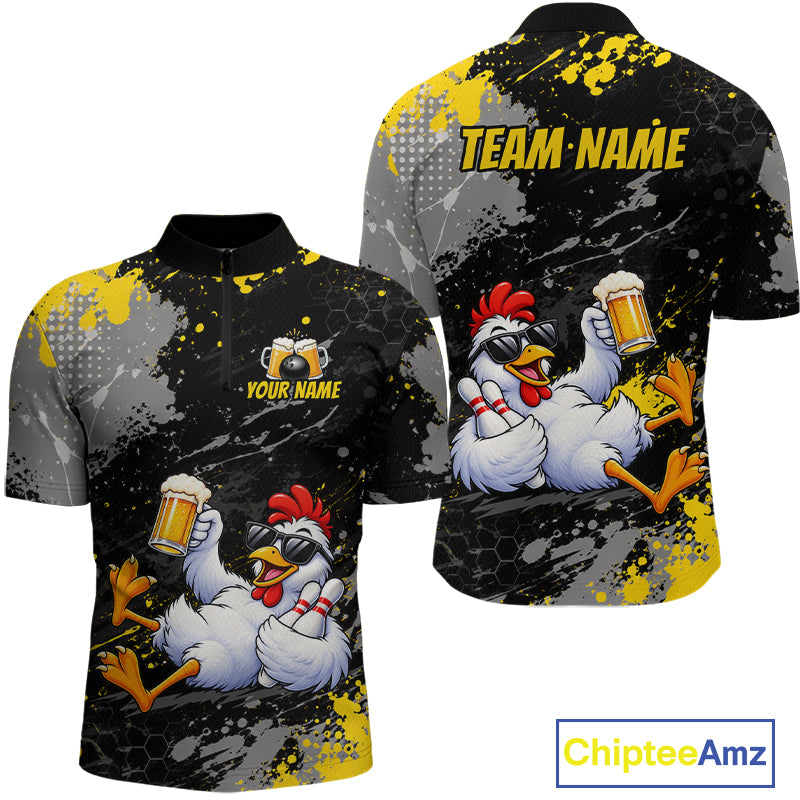 Custom Chicken Bowling Shirt for Men Funny Bowling Team Jersey QZT1269