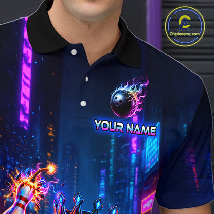 Custom Neon Hero Bowling Ball & Pin Shirts for Men Bowling Team Jersey Bowling Outfit QZT1277