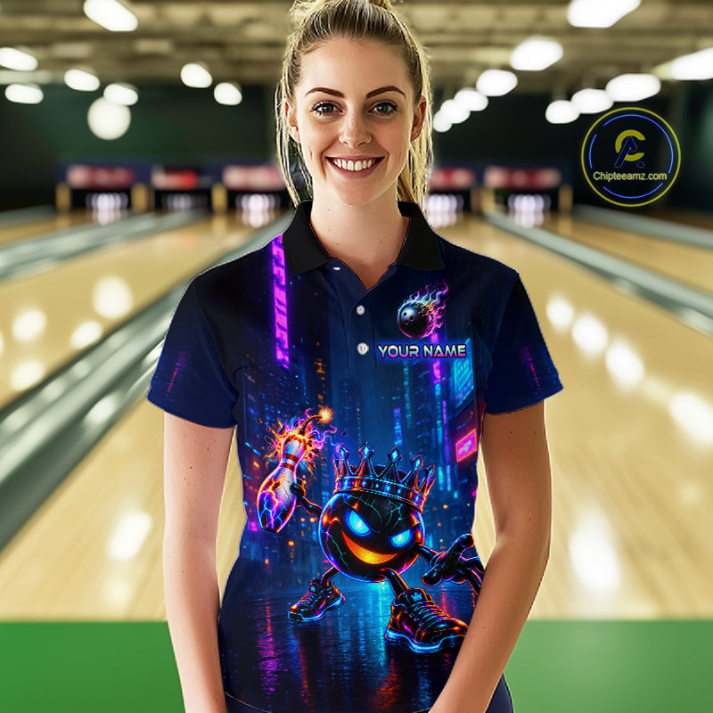 Custom Neon Hero Bowling Ball & Pin Shirts for Women Bowling Team Jersey Bowling Outfit QZT1277