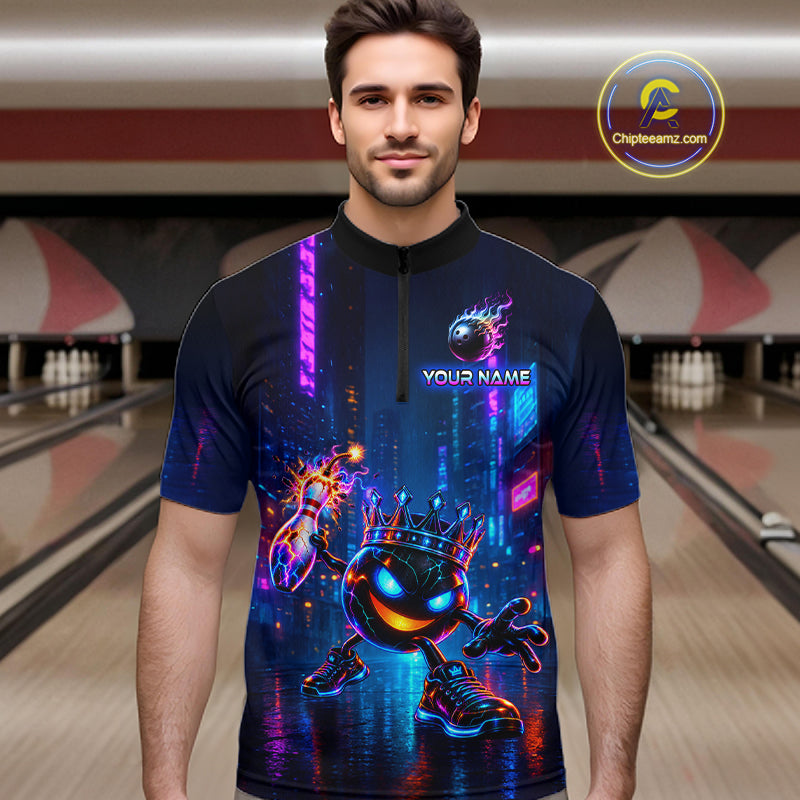 Custom Neon Hero Bowling Ball & Pin Shirts for Men Bowling Team Jersey Bowling Outfit QZT1277