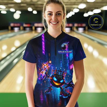Custom Neon Hero Bowling Ball & Pin Shirts for Women Bowling Team Jersey Bowling Outfit QZT1277