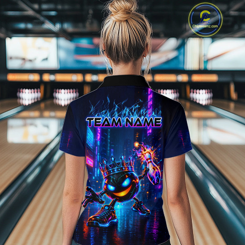 Custom Neon Hero Bowling Ball & Pin Shirts for Women Bowling Team Jersey Bowling Outfit QZT1277