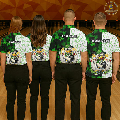 Custom Green Funny Duck Bowling Shirt for Women Lucky Clover St Patrick Day Bowling League QZT861