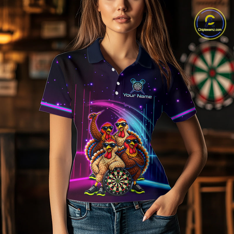 Custom Funny Team of Four Turkeys Dart Shirt for Women Dart Jersey DHT72