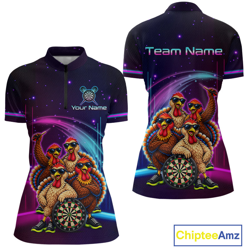 Custom Funny Team of Four Turkeys Dart Shirt for Women Dart Jersey DHT72