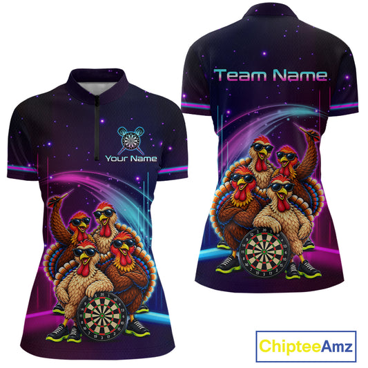 Custom Funny Team of Four Turkeys Dart Shirt for Women Dart Jersey DHT72