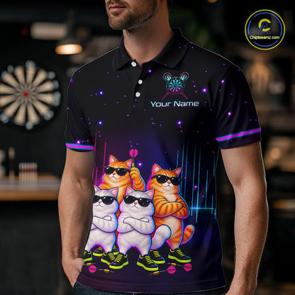 Custom Funny Team of Four Cats Dart Shirt for Men Dart League Jersey DHT73