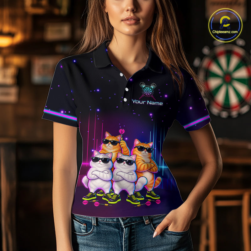 Custom Funny Team of Four Cats Dart Shirt for Women Dart League Jersey DHT73