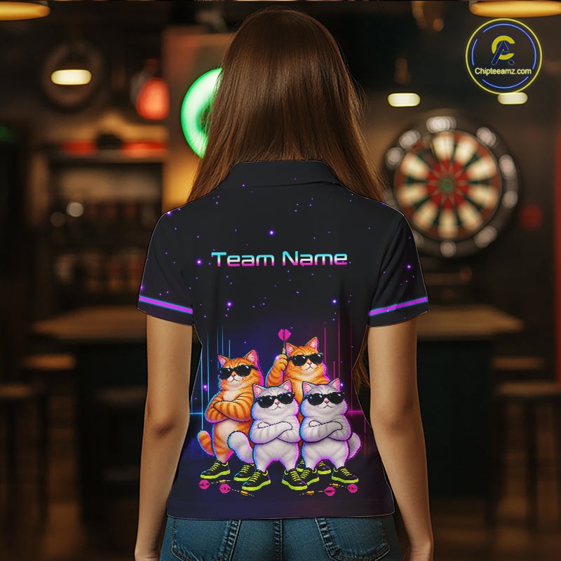 Custom Funny Team of Four Cats Dart Shirt for Women Dart League Jersey DHT73