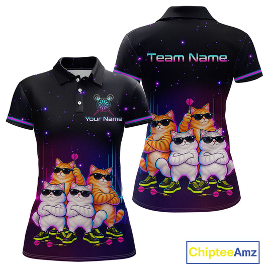 Custom Funny Team of Four Cats Dart Shirt for Women Dart League Jersey DHT73