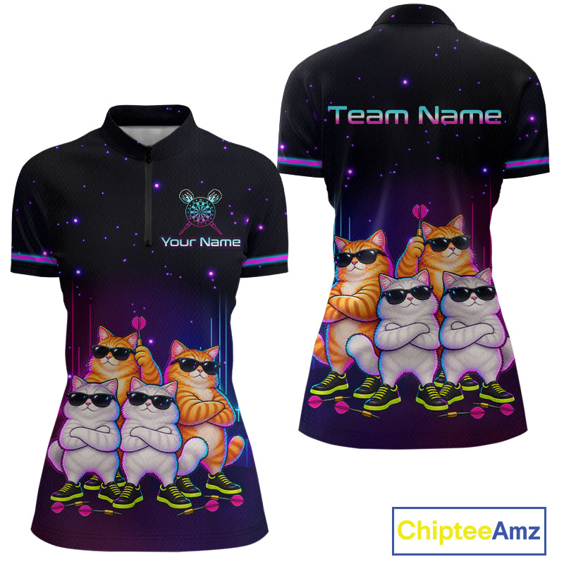 Custom Funny Team of Four Cats Dart Shirt for Women Dart League Jersey DHT73