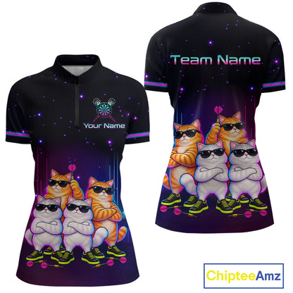 Custom Funny Team of Four Cats Dart Shirt for Women Dart League Jersey DHT73